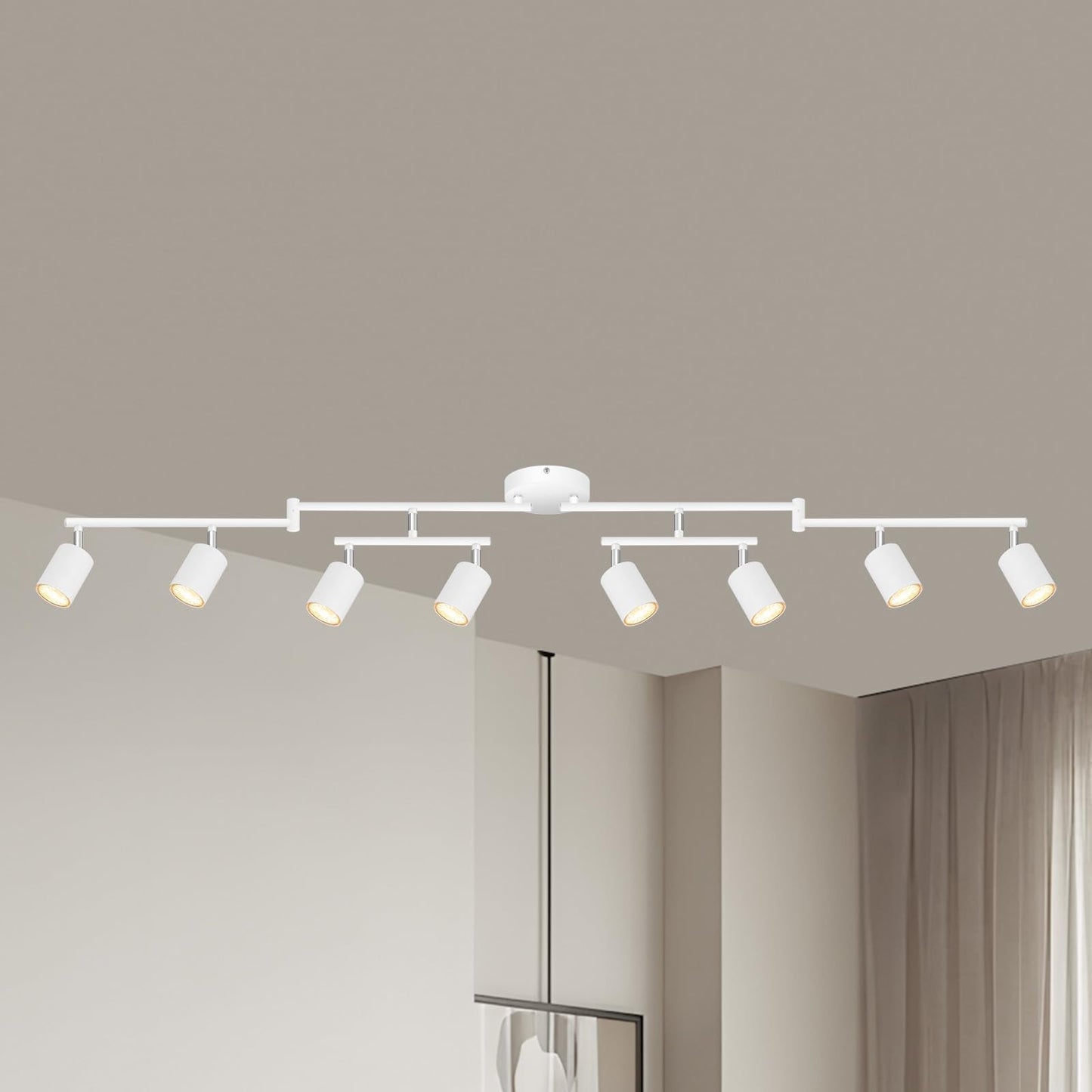 Auquee 8 Light Track Lighting Fixtures Ceiling  Matte White Kichen Track Lighting Fixtures  Rotatable Light Heads  Adjustable Modern Led Track Lights For Kitchen/Hallway  No Gu10 Bulb