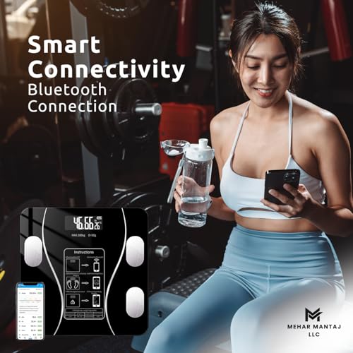 Bluetooth Smart Body Fat Scale – Digital Bathroom Scale with USB Rechargeable Power, Body Composition Analyzer for Weight,...