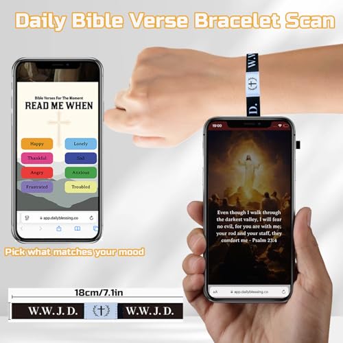 PRIVATEDIY Daily Bible Verse Bracelet Scan for Men Women, Wearable Bible Bracelet Christian Scripture WWJD Bracelets Catho...