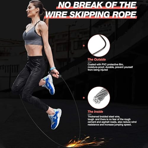 MRX BOXING & FITNESS Speed Jump Rope for Men, Women & Kids Tangle-Free Adjustable Steel Cable with Smooth Ball Bearings, a...