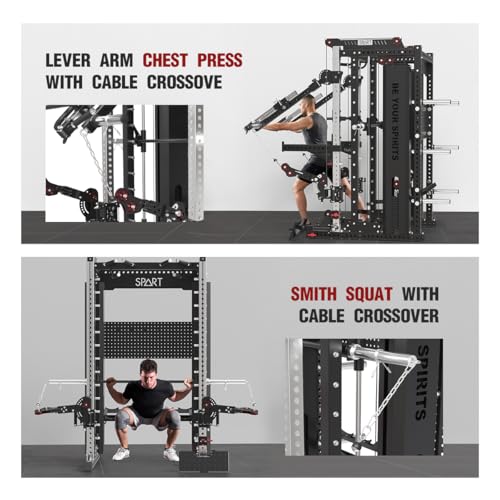 Commercial Smithe Machine with Weight Stack, All-in-One Power Cage Squat Rack Home Gym System with Leg Press Attachment & ...