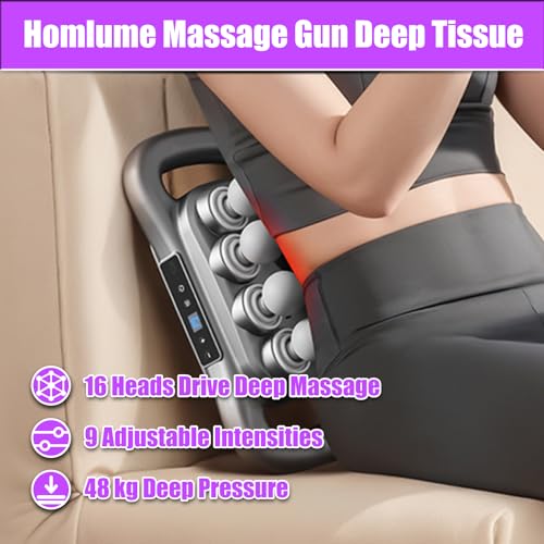 Homlume Massage Gun Deep Tissue with 16 Heads, 9 Modes & 9 Levels – Full Body Muscle Massager for Fascia, Electric Percuss...