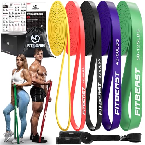 FitBeast Resistance Bands Set, Pull Up Assist Bands for Strength Training, Powerlifting, Muscle Toning, Yoga, Mobility Exe...