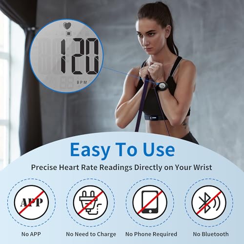 EZON Heart Rate Monitor Chest Strap and Digital Watch T037,5ATM Waterproof Fitness Tracker with HRM,Calories Burned,Stopwa...