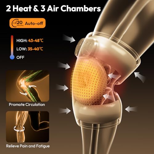 QUINEAR Knee Massager for Pain Relief,Air Compression Heating Pad for Knee,Heated Knee Warmers Wrap, Gifts for Men Women D...