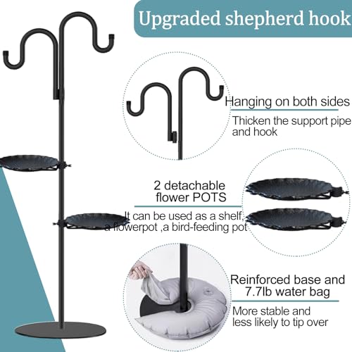 Upgraded 74" Shepherd's Hook Stand plant，Bird Feeder，Wind Chime Hanger Stand, Waterproof Metal & Adjustable-Height Standin...