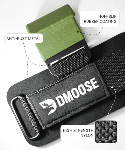 DMoose Fitness Weight Lifting Hooks (Pair) for Deadlifts, Pull Ups, Rows & Shrugs - Anti-Rip Nylon Strap Hand Grips with T...