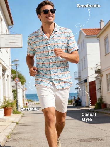 Men's Casual Short Sleeve Shirt, Lightweight Floral Print, Travel & Sport, Breathable Daily Wear, Versatile