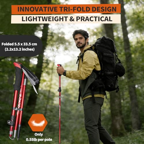 Deepfeel Collapsible Trekking Pole Adjustable Hiking Pole - Aluminum Alloy 7075 Walking Stick with Telescopic & Foldable T...