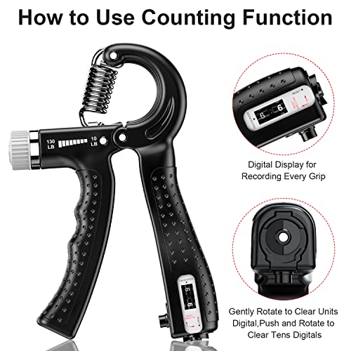 KDG Hand Grip Strengthener 2 Pack Adjustable Resistance 10-130 lbs Forearm Exerciser，Grip Strength Trainer for Muscle Buil...