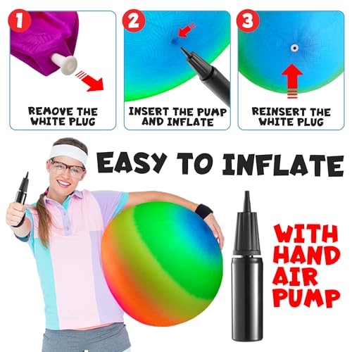 Bedwina 18 Inch Rainbow Playground Ball for Kids (Pack of 1 or 2) Jumbo Size Rainbow Inflatable Big Bouncy Kickball for Pa...