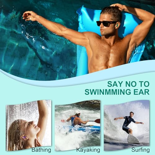Swimming Ear Plugs for Adults,3 Pairs Waterproof Reusable Silicone Swim Earplugs for Swimming Surfing Snorkeling Showering...