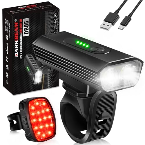 DARKBEAM Bike Headlight Rechargeable USB-C, Bicycle Lights 4000LM Ultra Bright, Mountain Bike Light Set for Night Riding, ...