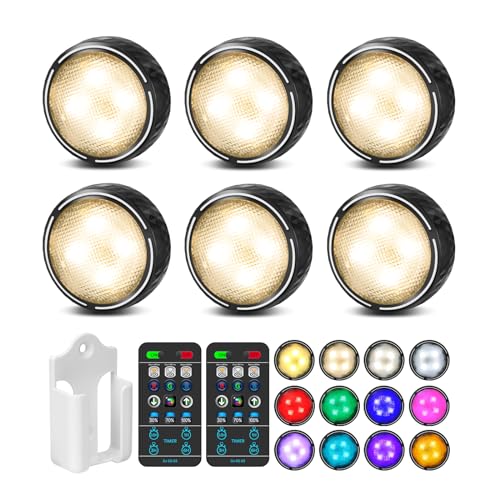 TECOMLIGHT LED Puck Lights with Remote Control, Battery Operated Wireless Closet Light, Under Cabinet Lighting Stick on Ta...