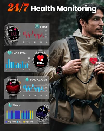 Smart Watches for Men, Military Smart Watch with 100 Days Battery/Flashlight/Heart Rate/Sleep/SpO2 Monitor/Call/110+ Sport...