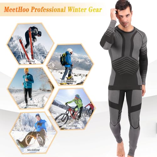 MeetHoo Mens Thermal Underwear Set Seamless Fleece Lined Base Layer Sports Long Johns Winter Gear Running Skiing