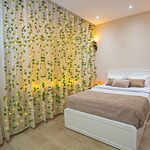 Unittype 15 Pcs 6.6 ft 300 LED Fake Ivy Vines Window Curtain String Light for Bedroom, Artificial Hanging Ivy Vines Plant ...