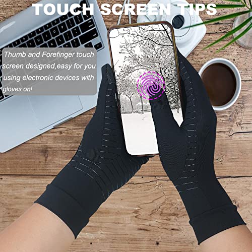 2 Pairs Full Finger Copper Arthritis Compression Gloves with Touchscreen Tips. Relief for Hand Pain, Carpal Tunnel, Rheuma...