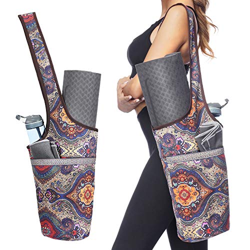 Ewedoos Canvas Yoga Mat Bag Fits Most Mats Yoga Bag with Large Storage Pockets to Hold More Accessories Ideal for Pilates ...