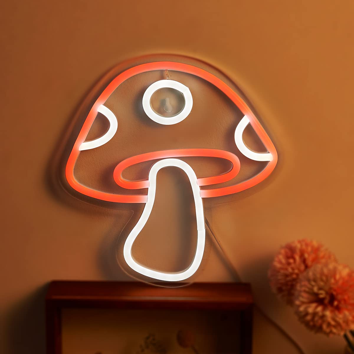 Chi-buy LED Neon Mushroom Sign, USB Powered Night Light, 9.05x8.66 inches, Bright Red, 3D Wall Art for Kids Room and Party Decor