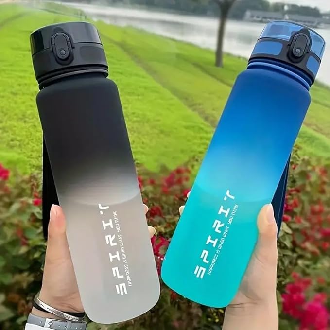 Generic Water bottles, 22Oz motivational sports water bottle with time marker - Drinking times - Tritan, BPA-free, leak-proof wide mouth, fast flow technology, (assorted colors, black or blue)
