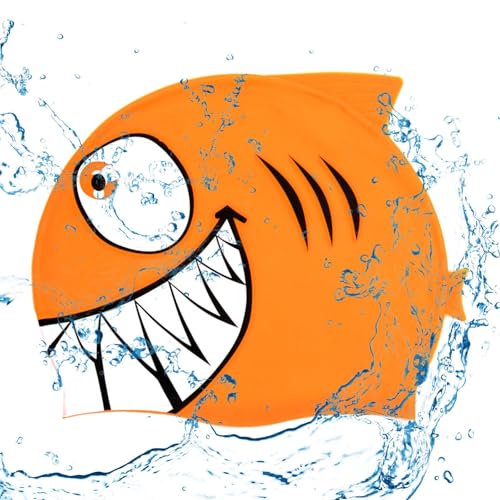 Lljsszr Fish Shape Swim Cap Swimwear Hat Cute Off Swimming Hat Swim Gear for Children Teens Boys Girls, Orange