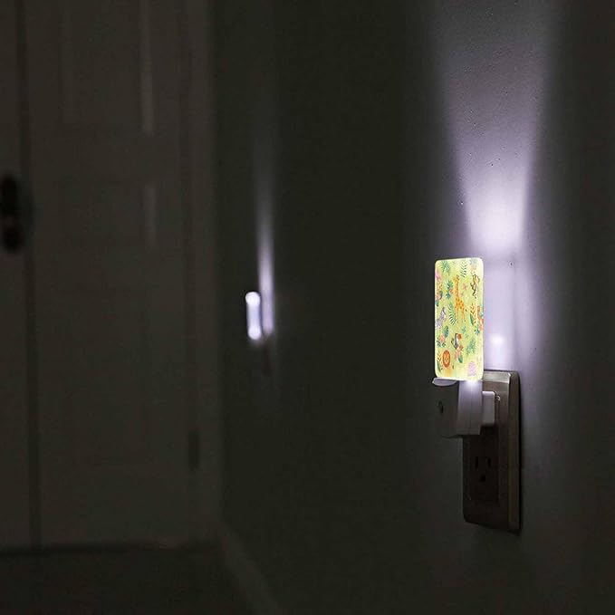 LED Night Light,Cute Cartoon Tropical Animals On Green LED Night Light Plug into Wall with Dusk to Dawn Light Sensor White Energy Efficient Nightlight for Bedroom Bathroom Hallway Living Room Kitchen