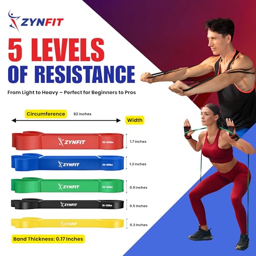 ZYNFIT Pull Up Bands, Resistance Bands Set with Door Anchor, 5-Level Pull Up Assistance Bands for Working Out, Workout Ban...