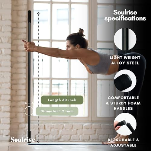 Yoga Stick for Mobility Exercise, Stretching, Pilates, Physical therapy, Fitness and other Workout - Adjustable 5 ft Pole ...