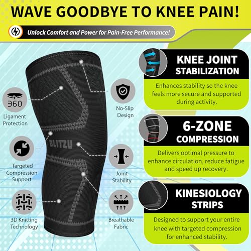 Knee Brace for Meniscus Tear 2 Pack, Knee Compression Sleeve for Men and Women, Knee Support for Arthritis, Swelling, Infl...