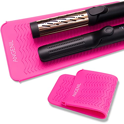 ANGENIL Resistant Silicone Mat Pouch for Hair Straightener Professional Beach Wave Curling Iron 2 in 1, Titanium Ceramic Flat Ir