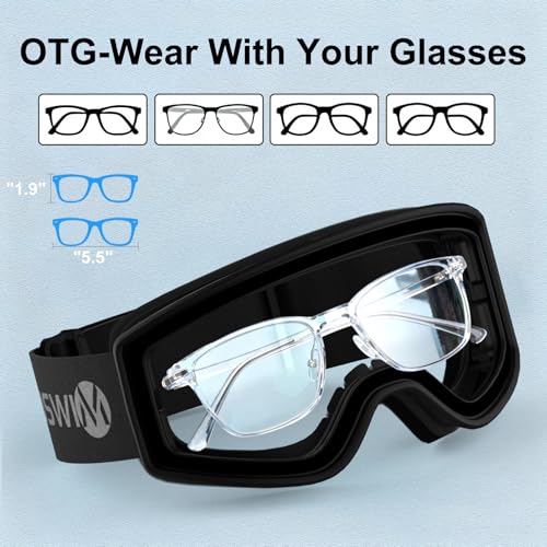 YLKJSWIM Kids Ski Goggles, OTG Snow Goggles, 100% UV Protection Snowboard Goggles for Boys & Girls, Snowmobile, Dog Sledding