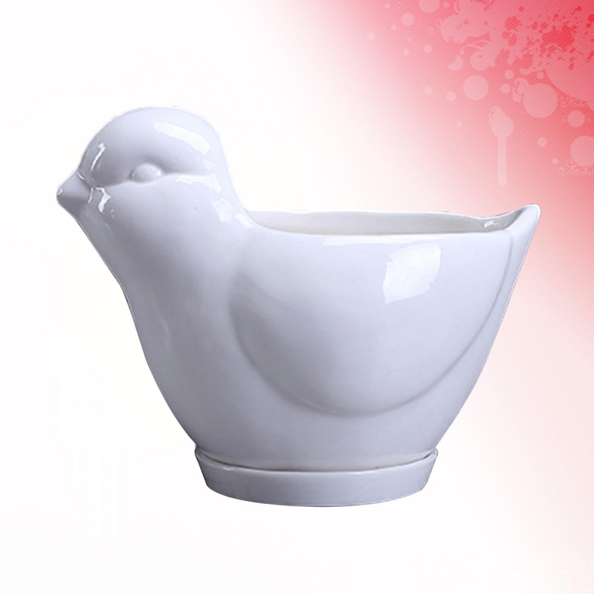 Mikikit Ceramic Bird Shape Succulent Plant Pot with Saucer, White Small Indoor Flower Planter for Desktop Garden Decor