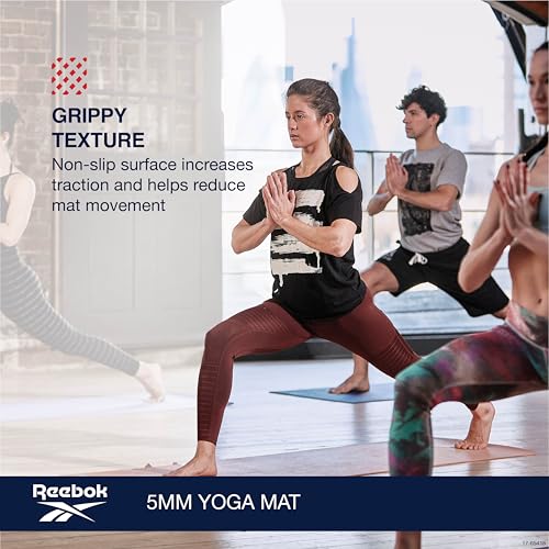 Reebok 5mm Solid Yoga Mat 68" x 24" Non-Slip, Lightweight, Foldable, and Durable Exercise Mat with Carry Strap for Home Wo...