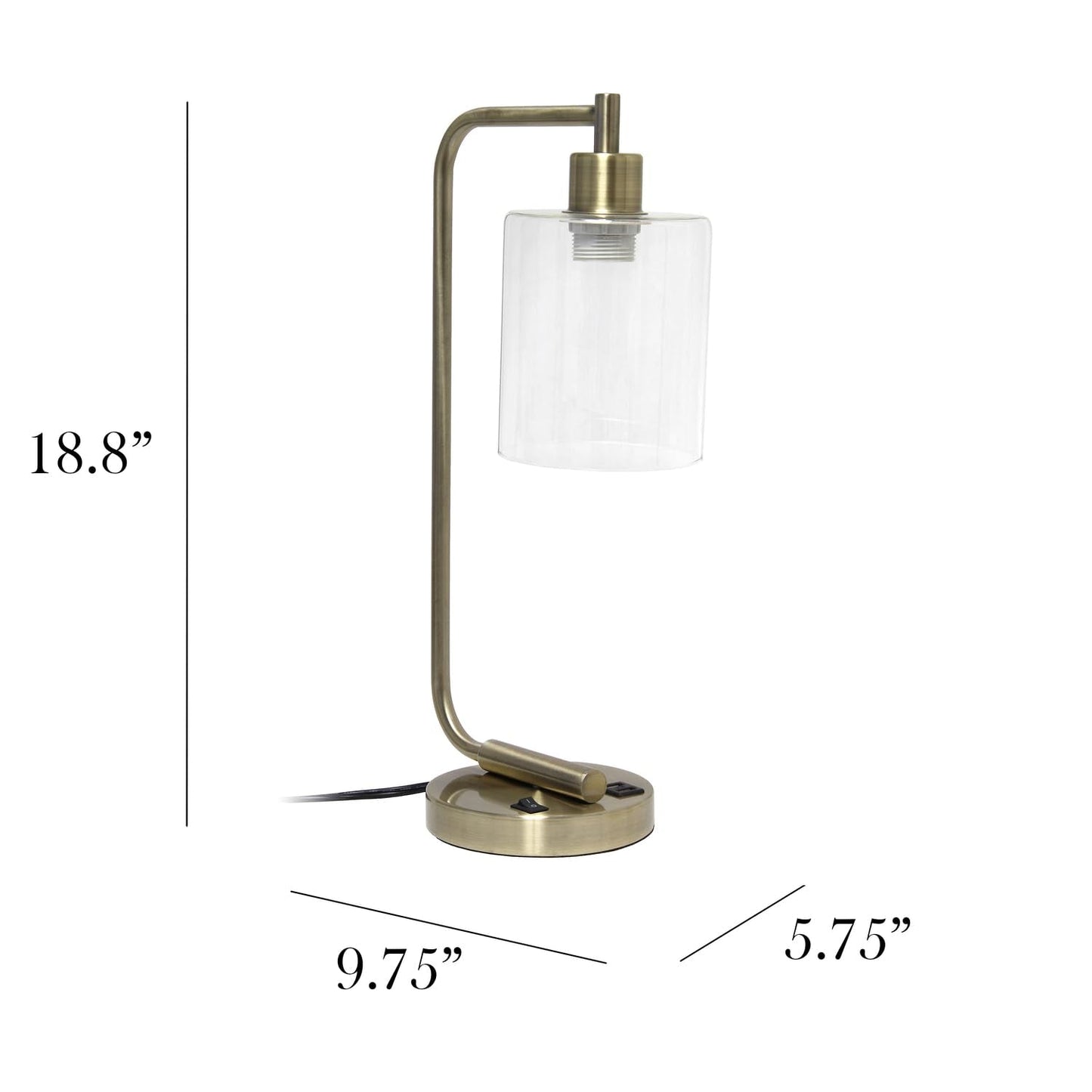 Simple Designs Bronson Industrial Iron Lantern Desk Lamp with USB Ports, Black, Model LD1066-BLK