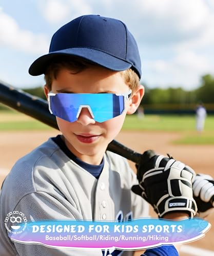 QALLY 3PACK Kids Sunglasses Youth Baseball Sunglasses for Boys Girls Age 4-14, Softball Cycling UV400 Protection Sports