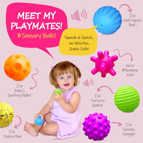 ROHSCE Baby Textured Multi Sensory Toys Massage Ball Gift Set BPA Free for Toddlers 1-3 Soft Balls Montessori Infant Baby ...