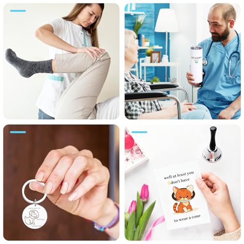 6 Pcs Funny Get Well Soon Gifts for Women Men, 20oz Hospital Mug Funny Recovery Socks Hand Bell Keychain Greeting Cards Ge...