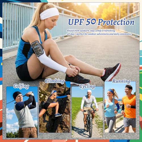 JATEBI 6 Pack Sports Headband and Arm Sleeves Sweatbands Cooling UV Sun Protection for Running Yoga Fitness Workout