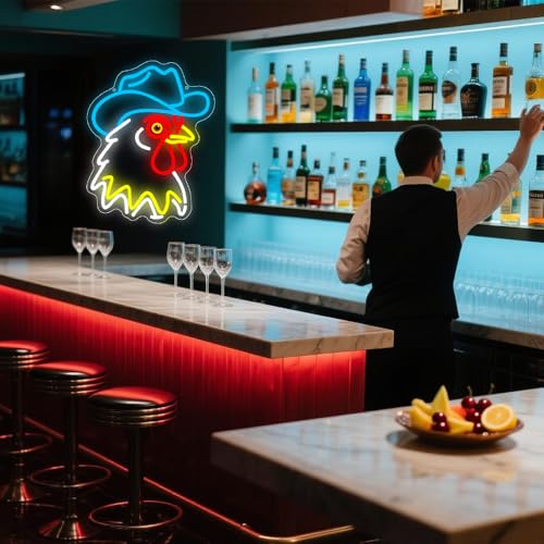 Cowboy Neon Sign,Rooster Dimmable LED Light Signs for Wall Art Decor,Chicken Backdrop for Bar Bedroom Club Party Man Cave ...