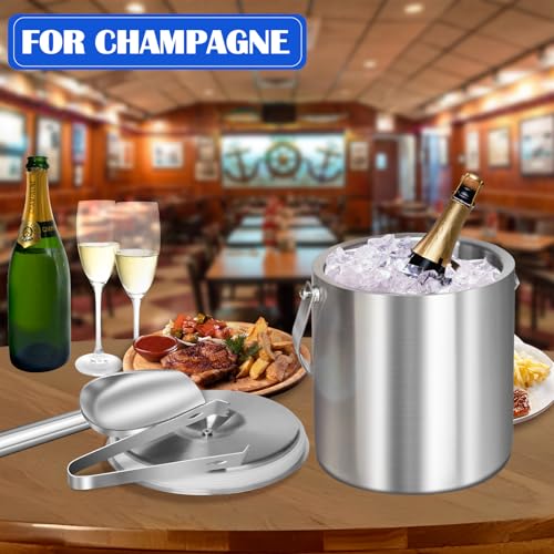CAOANTRY Ice Bucket with Lid & Tong- Well Made Insulated Stainless Steel Keep Ice Frozen Longer - Ideal for Cocktail Bar, ...