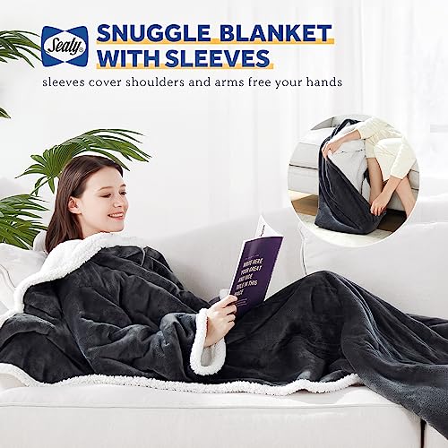 Sealy Electric Blanket Wearable with Foot Pocket, Electric Snuggle Blanket with Sleeves, Flannel & Sherpa Heating Throw wi...