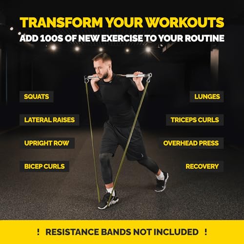 Heavy Duty Steel Resistance Bar for Bands - Adjustable from 39" to 27" - Dual Cable Machine Attachment for Working Out