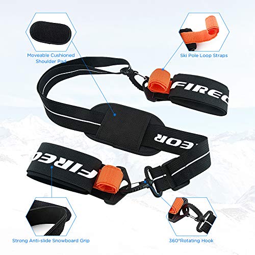 FIREOR Ski Carrier Strap, Snowboard, Pole and Boot Carry Sling Band Kit for Family Men Women & Kids, Skiing Accessories Gifts