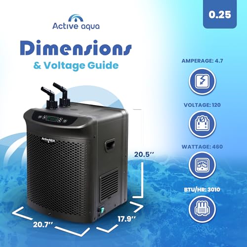 Active Aqua Hydroponic Water Chiller w/ Boost Function, 0.25 HP - Adjustable Cooling System for 40-92 Gallon Reservoirs, P...