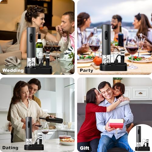 COKUNST Electric Wine Opener, 4-in-1 Wine Bottle Opener Set with Base, Cordless Automatic Battery Operated Corkscrew with ...