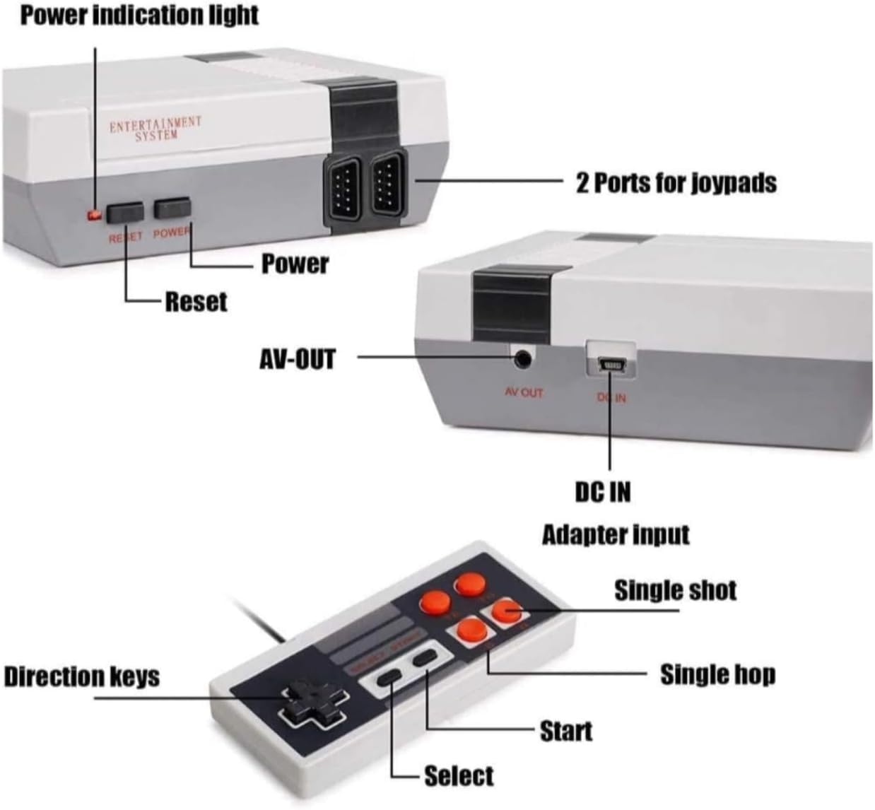 Biloxi 620 Retro Game Console, 8-Bit Classic Mini Video Game Consoles Built-in with 620 Games and 2 Controllers for Christmas Birthday Gifts- HDMI and AV Output