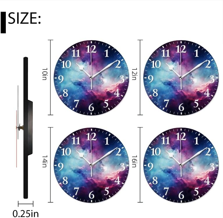 Nebula Wall Clock Non-Ticking Silent Clocks Battery Operated Analog Decor Clock for Home-Amazing Nebula with Blue and Purple Colors(14inch)
