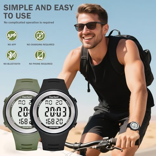 Hearkent Waterproof Pedometer Watch No APP with Light, Digital Display Step Counter Watch for Calories Seconds Alarm Step...