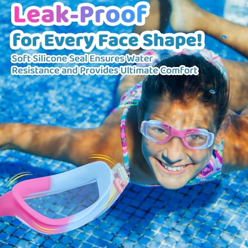 Vvinca Goggles for Kids 6-14 with Bungee Strap 2pc, Toddler Kids Swim Goggles for Swimming 8-12 No Hair Pulling for Boys Girl